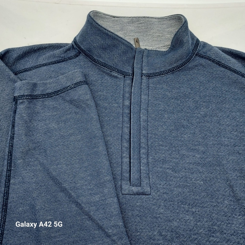 Tommy Bahama Reversible Quarter Zip Pullover Blue Herringbone Mens Sweater